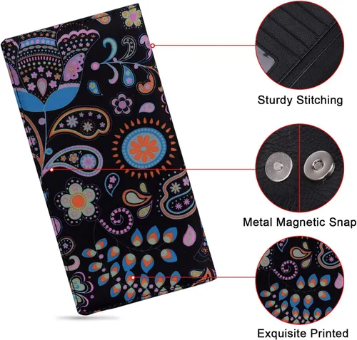 Vista 54 de HUA ANGEL Billetera ultra delgada para mujer, con bloqueo RFID, tarjetero de crédito, plegable, largo, hebilla magnética, billete para mujer, Owl