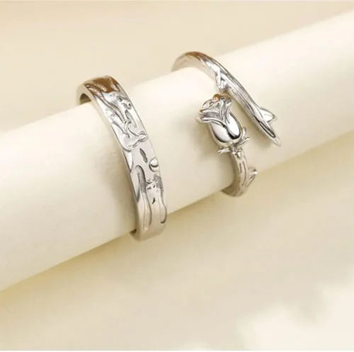 Vista 2 de 2 anillos de pareja con el Principito y las Rosas para mujeres y hombres anillos ajustables para enamorados joyería de aniversario regalo del día