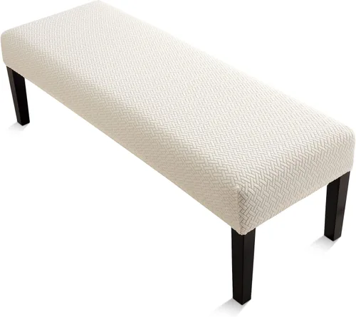 Vista 9 de YISUN Fundas de banco de jacquard para comedor, funda elástica lavable y extraíble para banco, protector de asiento rectangular para bancos de Beige