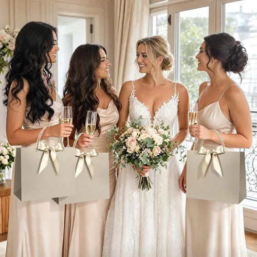 Vista 8 de JMANNI 12 bolsas de regalo de papel de boda con asa, bolsas medianas de regalo de agradecimiento de 13 pulgadas con lazo de cinta, regalos