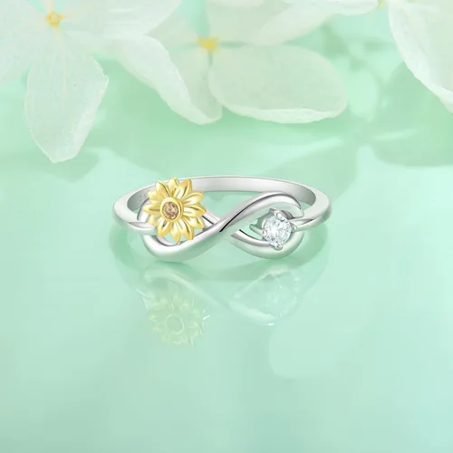 Vista 6 de STARCHENIE Anillo de plata de ley 925 con girasol infinito para mujer, talla 5-10