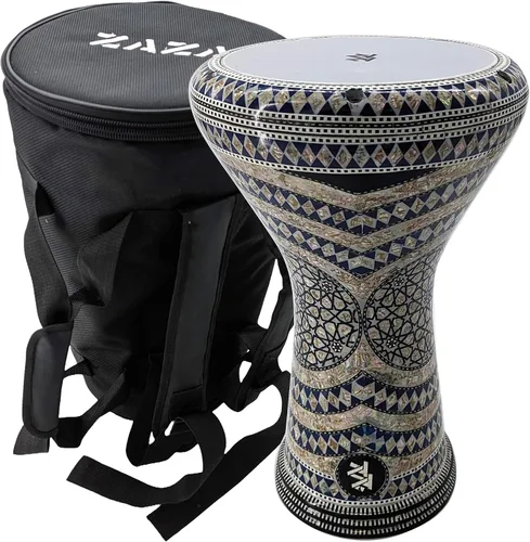 Vista 9 de La Darbuka Doumbek egipcia de 17" de Zaza Percussion con madreperla (Black Master)