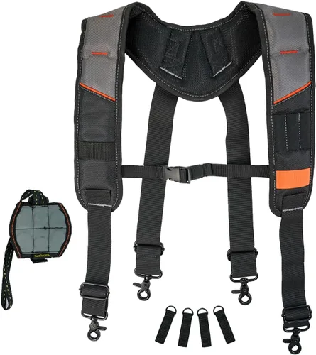 Vista 13 de KUNN Cinturón de herramientas con suspensión y pulsera magnética para carpintero, electricista, cinturón de herramientas, azul
