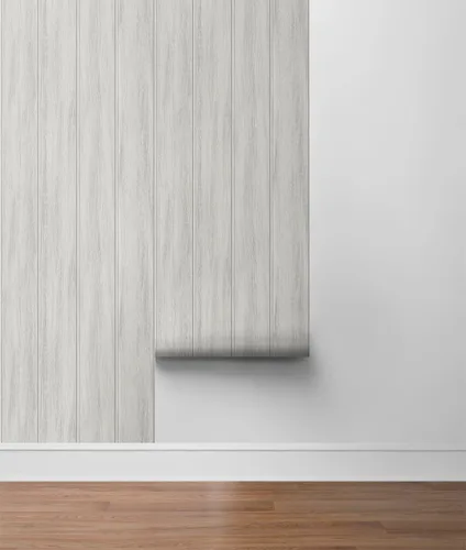 Vista 6 de NextWall - Papel tapiz de panel de madera sintética con lámina que se quita y pega (Gris desgastado)