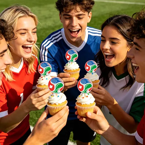 Vista 5 de 24 piezas 2026 decoración de cupcakes del mundo de fútbol para torta de fútbol 2026 suministros de decoración de fiesta de la Copa del Mundo