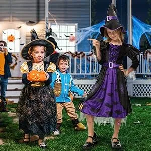 Vista 7 de Twister.CK Witch Costume for Girls Kids, Halloween Party Fancy Dress Up Deluxe Set with Hat Skirt for Girls