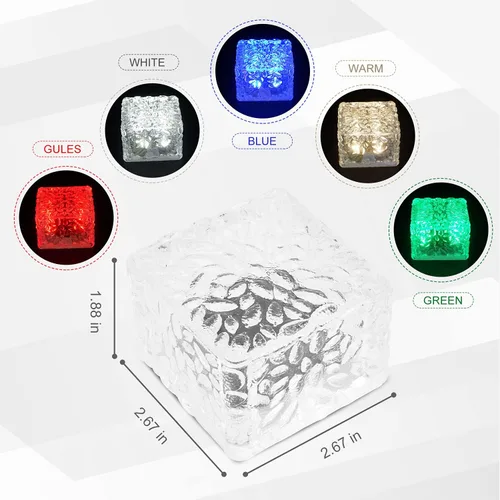 Vista 6 de Luces de pavimentación solares para bordes de paisaje, 1 paquete, adoquines cuadrados de luz que cambian de color para patio exterior, ladrillos
