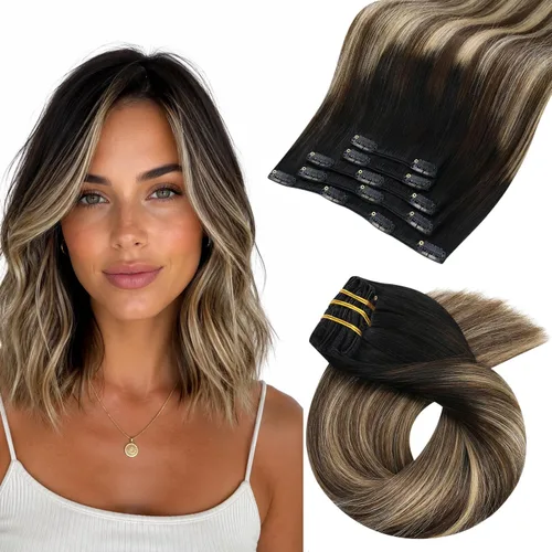 Vista 87 de Moresoo Extensiones de cabello humano con clip, balayage, color marrón oscuro a marrón dorado con clip, extensiones de cabello humano con clip, 5