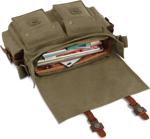 Vista 2 de Kattee Military Messenger Bag Canvas Leather Shoulder Bag Fits 14.715.6 Inch Laptop