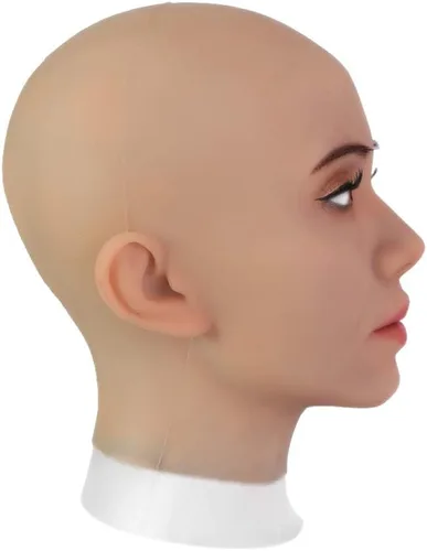 Vista 5 de EQAIWUJIE Kathy Female fake Face Realistic Silicone fake Head for Crossdresser Halloween Decoration, Parties, Fall Festival