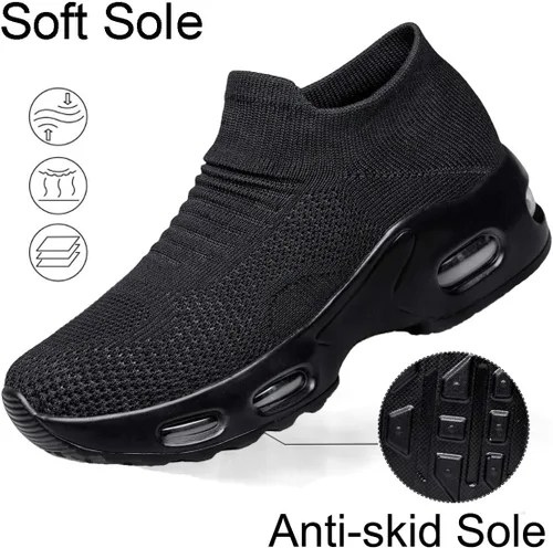 Vista 4 de YHOON - Zapatos deportivos para caminar para mujer, sin cordones, para enfermería, trabajo, con cámara de aire, de malla, informales, para correr