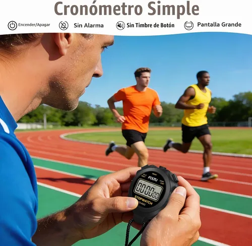 Vista 2 de Cronómetro deportivo digital simple, sin campanas, sin reloj, sin alarma, funcionamiento básico simple, silencioso, encendido/apagado, cronómetro