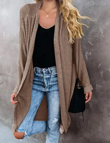 Vista 2 de ZESICA Women's 2023 Fall Casual Waffle Knit Solid Color Long Batwing Sleeve Oversized Open Front Sweater Cardigan Coat