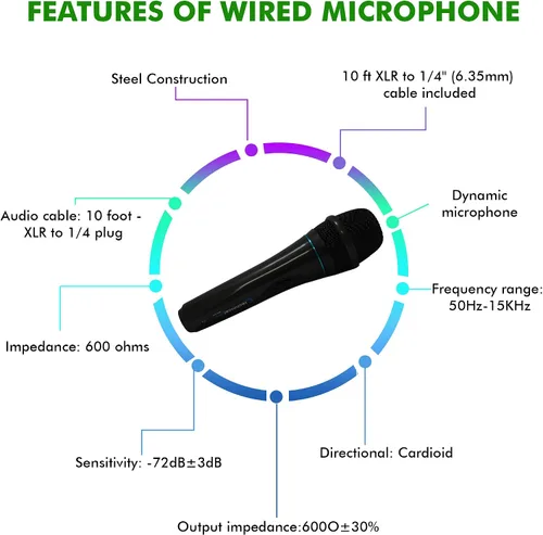Vista 7 de Technical Pro MK75 Micrófono dinámico con cable XLR de 10 pies a ¼ de pulgada - Grado profesional, cardioide, carcasa de metal duradera, ideal