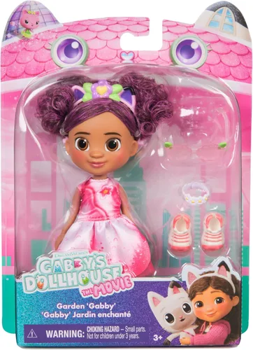 Vista 5 de Gabby's Dollhouse The Movie Garden - Muñeca Gabby con orejas de gato extraíbles, banda para el pelo, gafas de sol y ropa de muñeca, juguete infantil