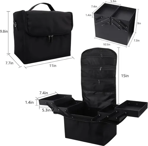 Vista 7 de Deciniee Estuche de maquillaje, Negro, Color puro Nail Organizer Case-Adjustable Dividers, Waterproof, Detachable Shoulder Strap, Portable