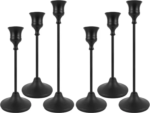 Vista 16 de Juego de 3 Portavelas Negros, Portavelas de Metal para Velas Cónicas, Candelabro Decorativo Clásico para Navidad, Bodas, Fiestas, Mesas de Cena