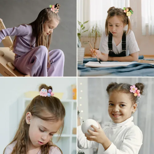 Vista 6 de 20 ligas elásticas para el pelo de bebé, encantadores conejos/mariposas/flores, coleteros para el cabello con tres bolas para coleta para accesorios