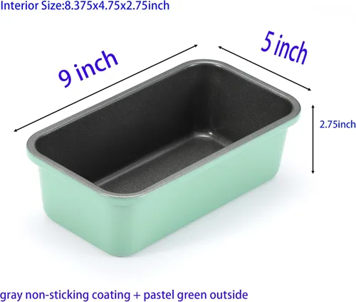 Vista 3 de Monfish Moldes de pan para hornear en casa, 2 moldes de acero al carbono de 1 libra, verde romero de 9 x 5 pulgadas, molde antiadherente para pan