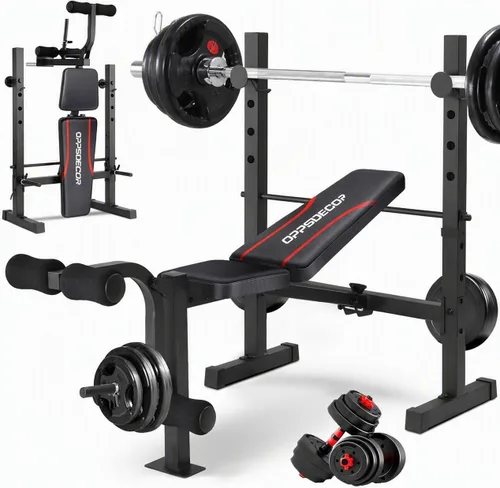 Vista 8 de OPPSDECOR Juego de banco de pesas para gimnasio en casa, prensa de banco Negro