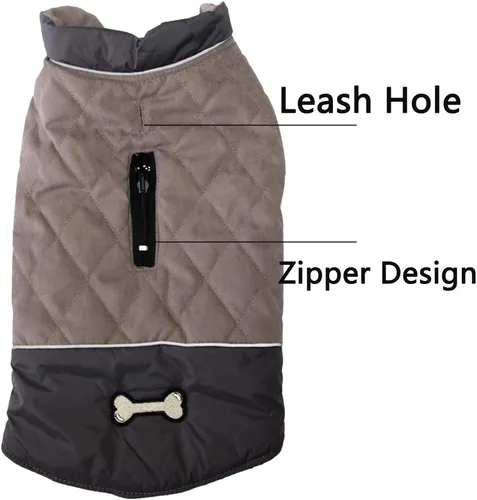 Vista 3 de Vecomfy - Abrigo reversible para perros pequeños, impermeable, cálido, de algodón, para invierno, color rojo Reversible dog jacket with dual leash