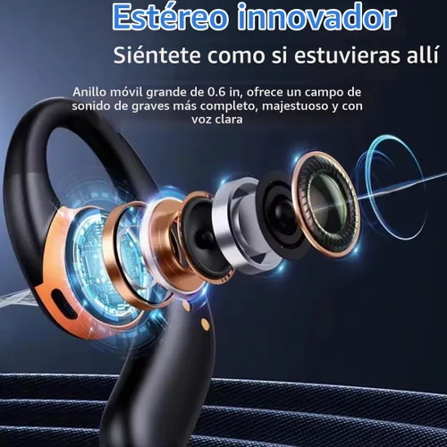 Vista 3 de Auriculares abiertos inalámbricos Bluetooth 5.3 conducción de aire en los oídos, IPX5 impermeables para deportes, micrófonos de llamada clara Negro