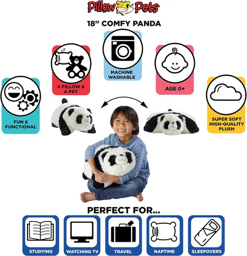 Vista 5 de Pillow Pets Originals Comfy Panda, juguete de peluche de 18 pulgadas Almohada de felpa suave, se desabrocha en una acogedora almohada por