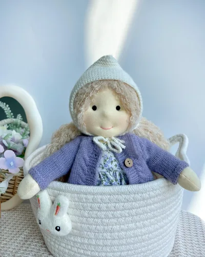 Vista 3 de BlissfulPixie Muñeca Waldorf hecha a mano, conejito de 12 pulgadas, muñeca de trapo suave con bonito peluche, ideal para bebés y niños pequeños