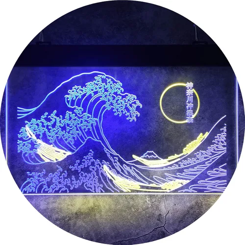 Vista 11 de Letrero de neón LED The Great Wave Off Kanagawa, letrero japonés de Katsushika Hokusai clásico, arte de pared para habitación, letreros de luz