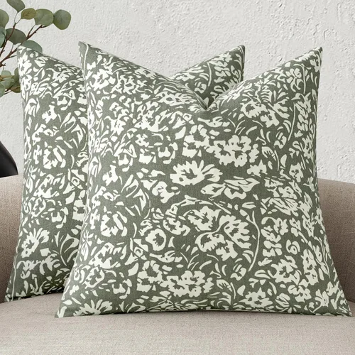 Vista 10 de MIULEE Fundas de almohada florales 18x18, juego de 2 fundas de almohada decorativas modernas de lino, fundas de almohada neutras de estilo granja