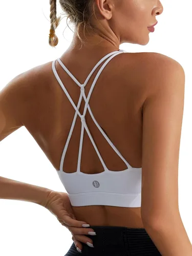 Vista 202 de Brasieres deportivos para mujer, con relleno, tipo camiseta sin mangas, sexis, con espalda cruzada, de alto impacto, largos, ideales para practicar