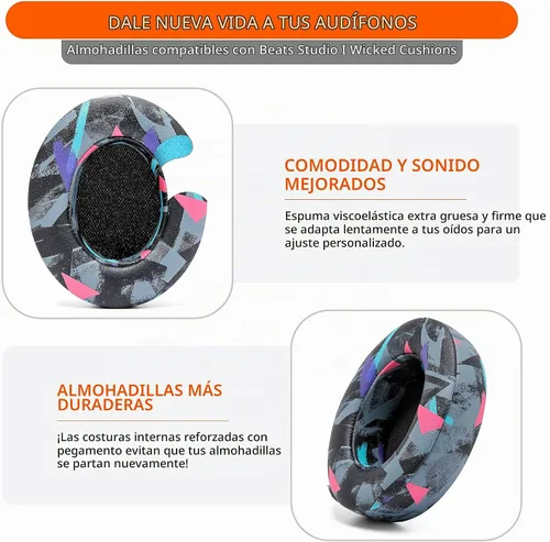 Vista 5 de WC Wicked Cushions - Almohadillas de repuesto para Beats Studio 2 y 3 (B0501, B0500) con cable e inalámbrico NO es compatible con Beats Solo