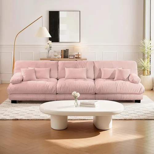 Vista 10 de Reposapiés Otomano Tapizado de Terciopelo con Cojín para Sofá Seccional Sofá 300 libras para Sala de Estar (Beige)