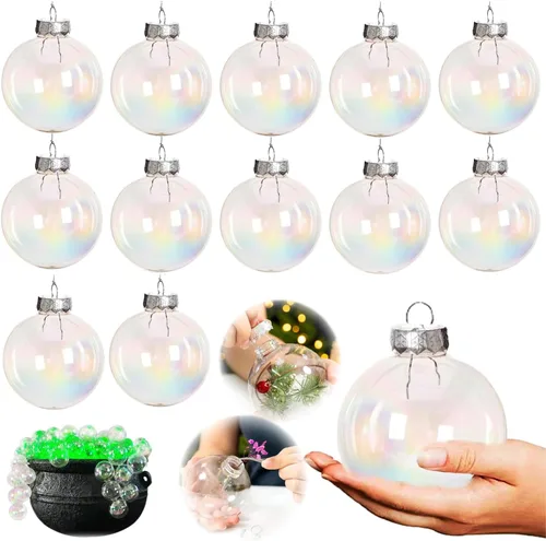 Vista 6 de Neioaas 12 bolas de adornos transparentes rellenables, bolas transparentes de 3.15 pulgadas, bolas de plástico para manualidades, adornos redondos