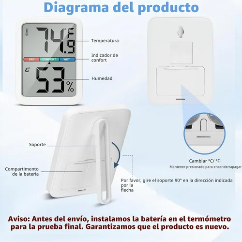 Vista 5 de Termómetro digital higrómetro Thlevel, termómetro de habitación con pantalla LCD grande, termómetro de pared de humedad interior con alta precisión