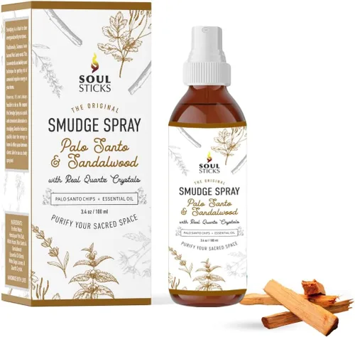 Vista 6 de SOUL STICKS Spray de Palo Santo y Sándalo para Limpieza y Energía Negativa Spray de Palo Santo 3.5oz con Cristales de Cuarzo Reales Spray