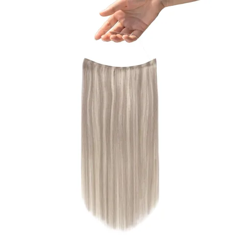 Vista 8 de Easyouth - Extensiones de cabello con alambre rubio, extensiones de cabello humano real, reflejos rubios ceniza, extensión de cabello rubio con hilo