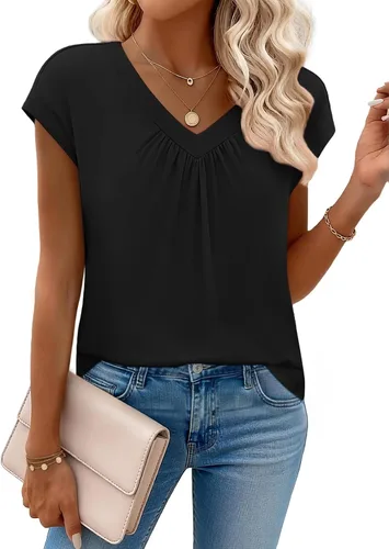 Vista 21 de Zeagoo Camisetas de manga corta con cuello en V para mujer, ropa de negocios, ropa de trabajo, ropa de moda