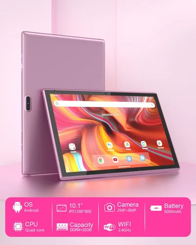 Vista 12 de Tableta de 10 pulgadas, Google Android Tablet 10", procesador de cuatro núcleos Tableta con 32GB ROM 2GB RAM, 2MP+8MP Cámara WiFi BT 10.1 en Rosa