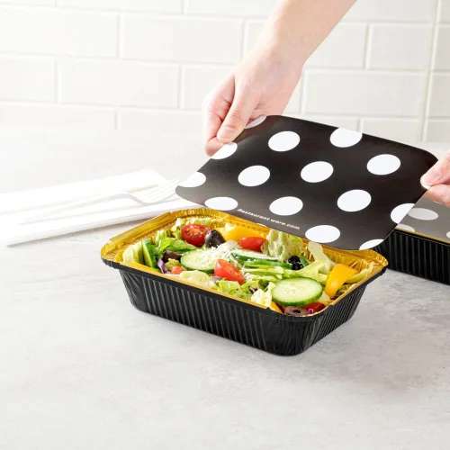 Vista 5 de Restaurantware Contenedores desechables de 16 onzas para llevar, 50 recipientes rectangulares para alimentos, con tapas de lunares, contenedores