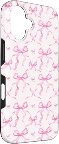 Vista 3 de Cintas y lazos estéticos rosas para iPhone 16 en estuche de acuarela