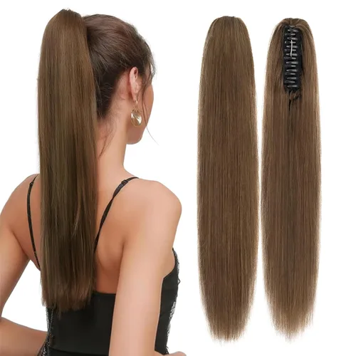 Vista 45 de Rich Choices Extensión de cola de caballo con clip de garra, cabello humano real, una pieza, extensiones de cabello largo Remy para mujer, #18P613