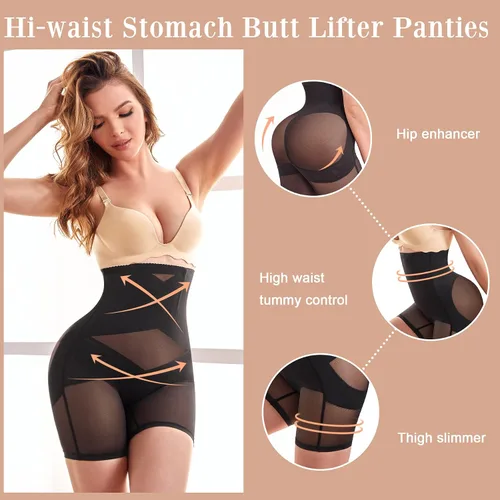 Vista 4 de REYEOGO Faja moldeadora para mujer con control de abdomen, levantador de glúteos, sin costuras, pantalones cortos moldeadores de cintura alta