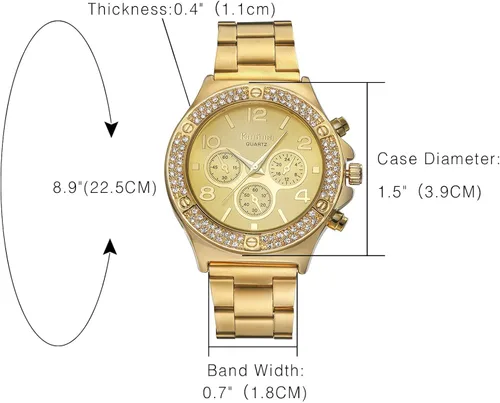 Vista 5 de Reloj Lancardo dual con bisel de brillantes en tono oro