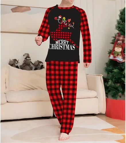 Vista 3 de CHUOAND Pijamas de Navidad para la familia, pijamas de Navidad a juego de manga larga para la familia, ropa de dormir de Navidad de manga larga
