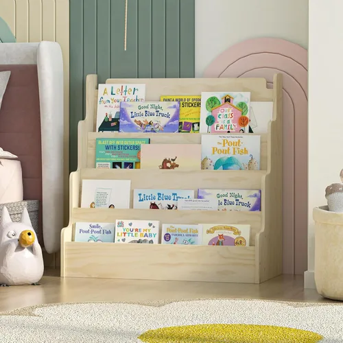 Vista 8 de NACHES Estantería Montessori de 4 niveles para niños, estante de madera con diseño festoneado, organizador de juguetes para guardería, dormitorio