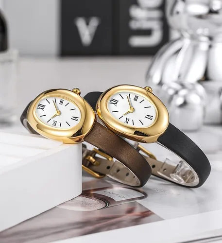 Vista 3 de MASTOP Reloj de pulsera para mujer, elegante reloj de pulsera con esfera ovalada de 0.945 in, reloj de pulsera de cuarzo estilo joyería de oro
