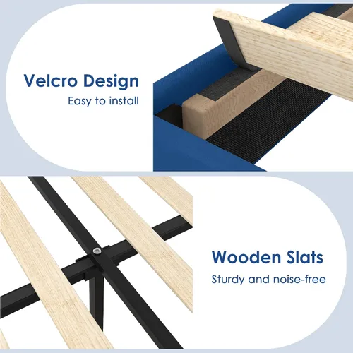 Vista 35 de VECELO Base de cama de plataforma de tamaño individual con cabecera tapizada de altura ajustable, base de colchón moderna, soporte de listones