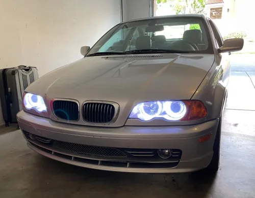 Vista 7 de iJDMTOY Juego de 4 anillos de halo LED RGB de 7 colores con ajuste ajustable compatible con BMW E39 E46 3 5 7 Series Xenon Trim