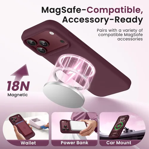 Vista 2 de GONEZ Funda magnética para iPhone 17 Pro, compatible con MagSafe, forro de microfibra antiarañazos y protector de pantalla, control de cámara